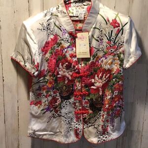 Blouse vintage new old stock silk by Ya Zheng size XL from estate sale